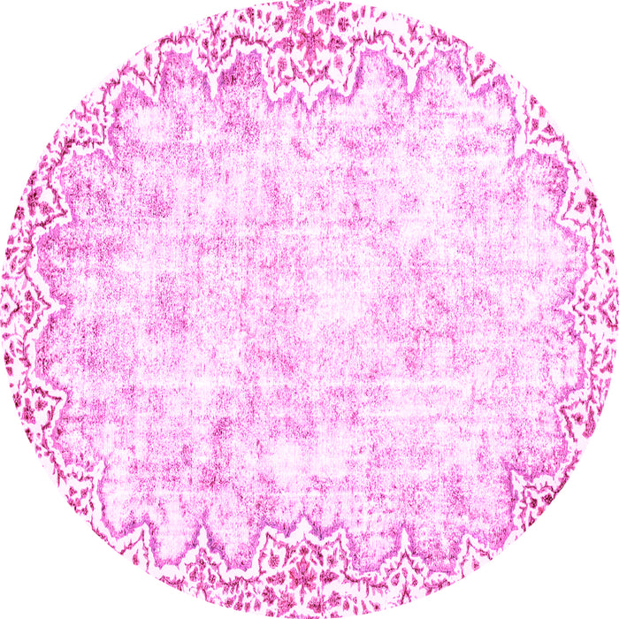 Round Machine Washable Abstract Pink Modern Rug, wshabs2171pnk