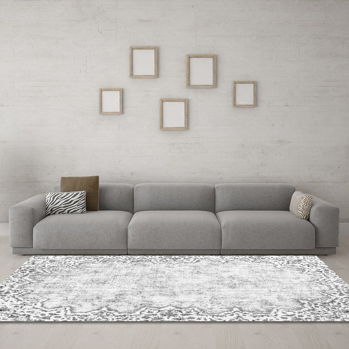 Machine Washable Abstract Gray Modern Rug in a Living Room,, wshabs2171gry