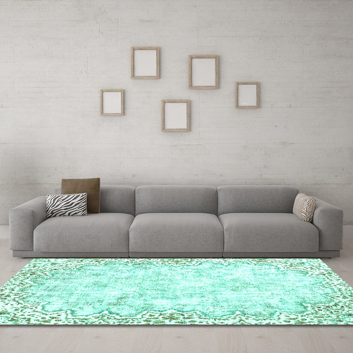 Machine Washable Abstract Turquoise Modern Area Rugs in a Living Room,, wshabs2171turq
