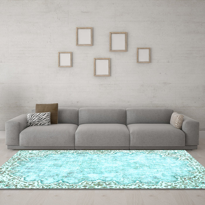 Machine Washable Abstract Light Blue Modern Rug in a Living Room, wshabs2171lblu