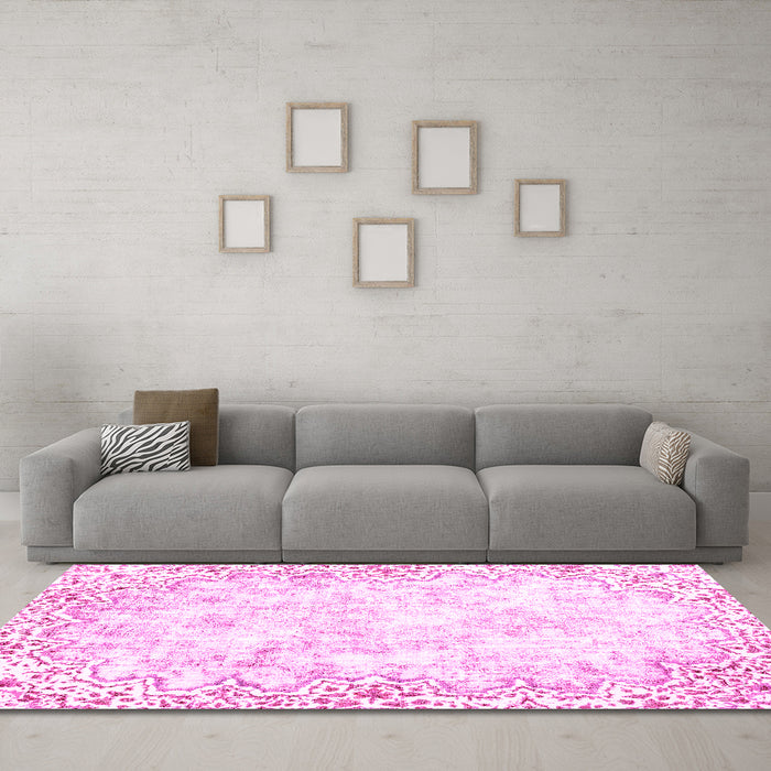 Machine Washable Abstract Pink Modern Rug in a Living Room, wshabs2171pnk