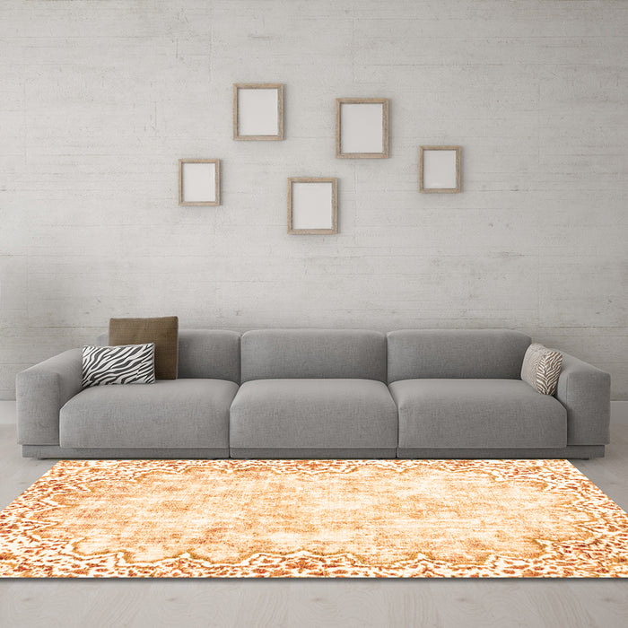 Machine Washable Abstract Orange Modern Area Rugs in a Living Room, wshabs2171org