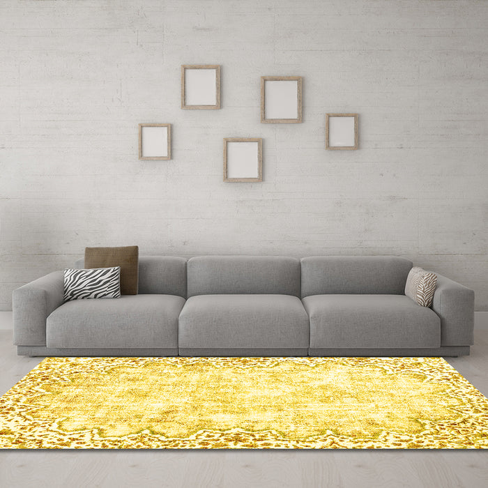 Machine Washable Abstract Yellow Modern Rug in a Living Room, wshabs2171yw