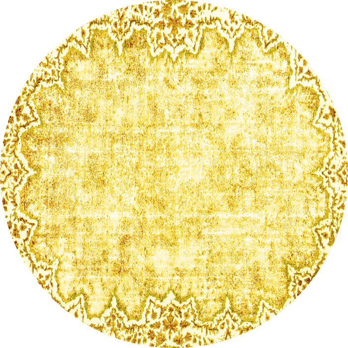 Round Abstract Yellow Modern Rug, abs2171yw