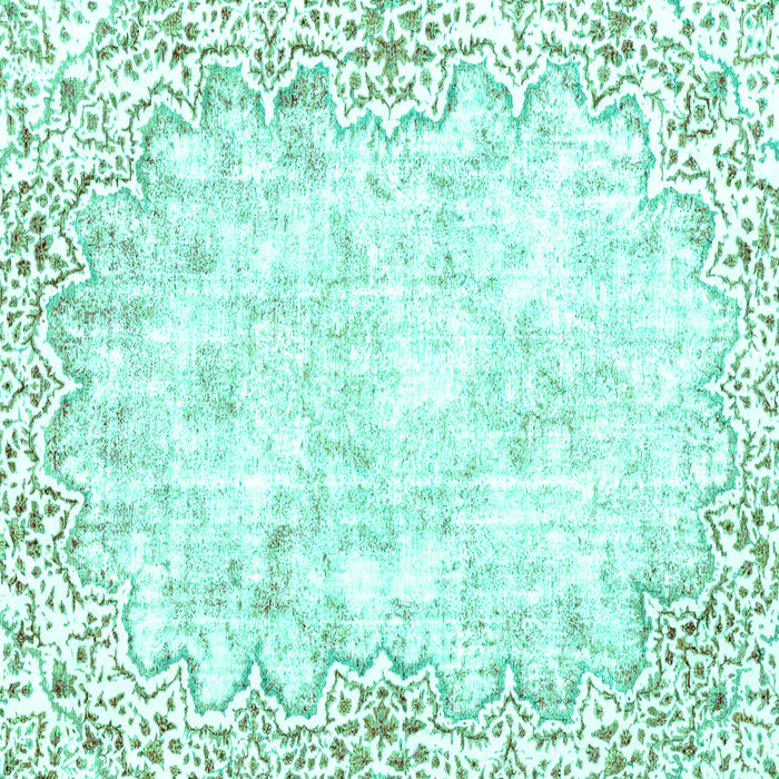 Square Machine Washable Abstract Turquoise Modern Area Rugs, wshabs2171turq