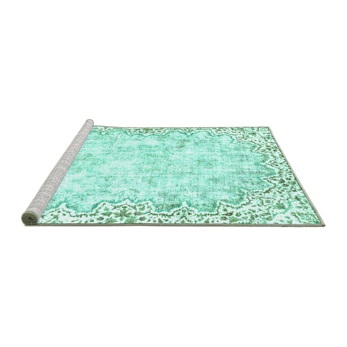 Sideview of Machine Washable Abstract Turquoise Modern Area Rugs, wshabs2171turq