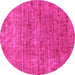 Round Machine Washable Abstract Pink Modern Rug, wshabs2172pnk