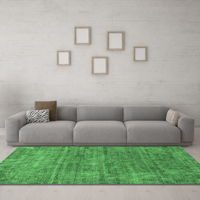 Machine Washable Abstract Emerald Green Modern Area Rugs in a Living Room,, wshabs2172emgrn