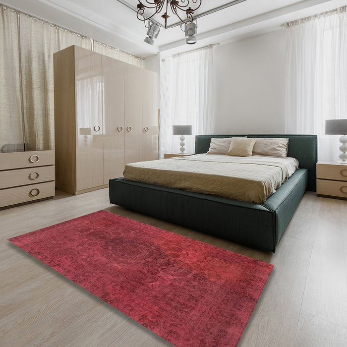 Abstract Red Modern Rug in a Bedroom, abs2173