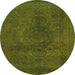 Round Machine Washable Abstract Green Modern Area Rugs, wshabs2173grn