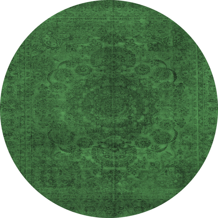 Round Machine Washable Abstract Emerald Green Modern Area Rugs, wshabs2173emgrn