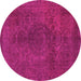 Round Machine Washable Abstract Pink Modern Rug, wshabs2173pnk