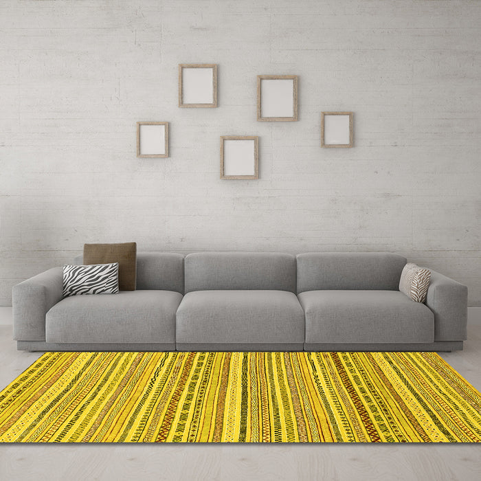 Machine Washable Abstract Yellow Modern Rug in a Living Room, wshabs2174yw