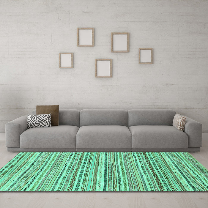 Machine Washable Abstract Turquoise Modern Area Rugs in a Living Room,, wshabs2174turq