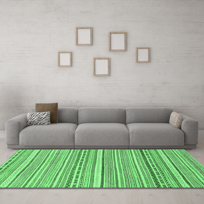 Machine Washable Abstract Emerald Green Modern Area Rugs in a Living Room,, wshabs2174emgrn
