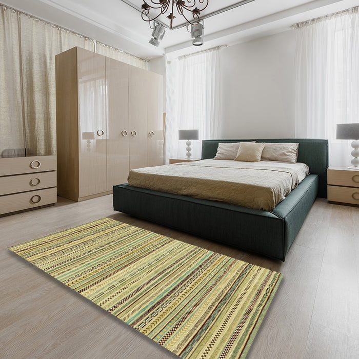 Machine Washable Abstract Chrome Gold Yellow Rug in a Bedroom, wshabs2175