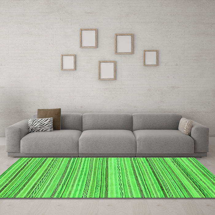Machine Washable Abstract Green Modern Area Rugs in a Living Room,, wshabs2175grn