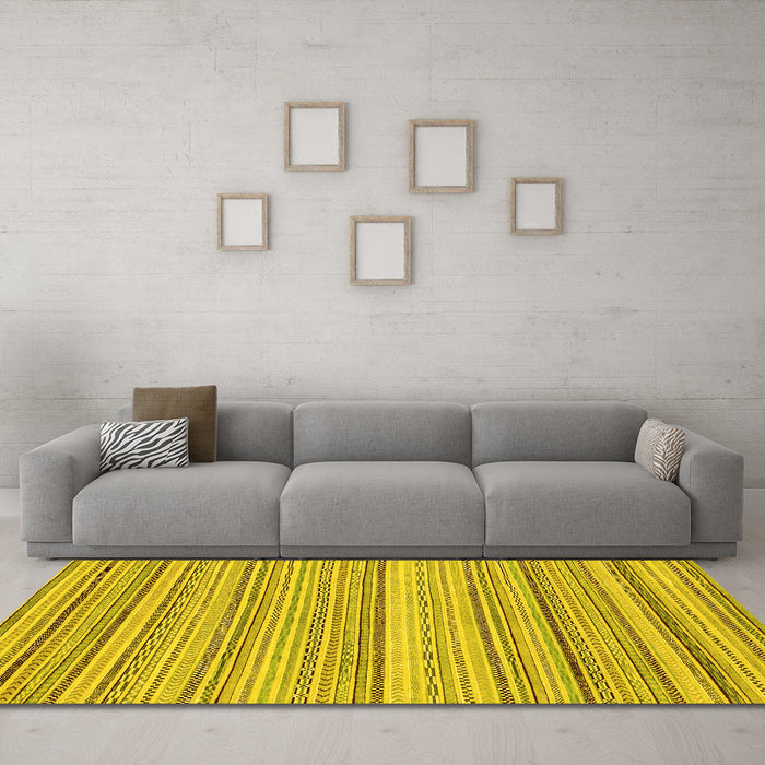 Machine Washable Abstract Yellow Modern Rug in a Living Room, wshabs2175yw
