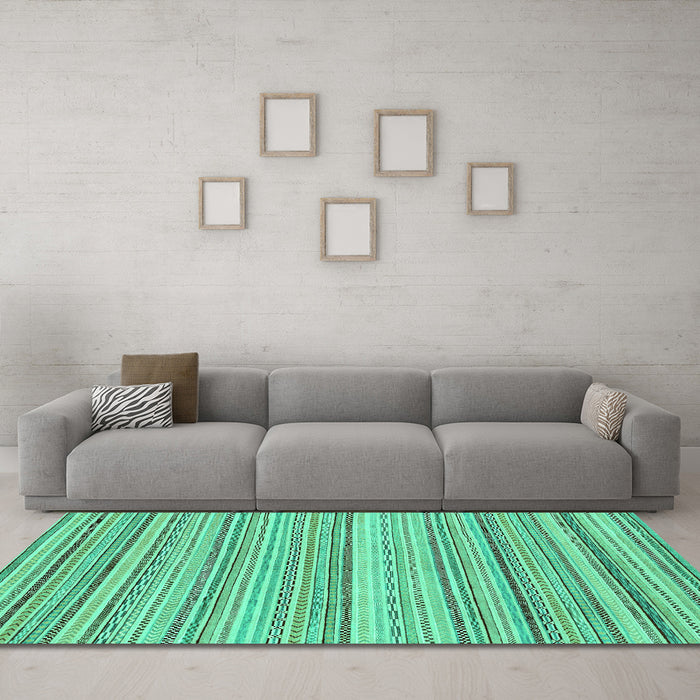 Machine Washable Abstract Turquoise Modern Area Rugs in a Living Room,, wshabs2175turq