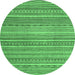 Round Machine Washable Abstract Emerald Green Modern Area Rugs, wshabs2176emgrn