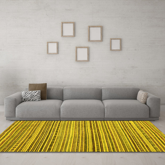 Machine Washable Abstract Yellow Modern Rug in a Living Room, wshabs2176yw