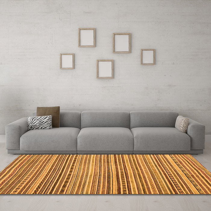 Machine Washable Abstract Orange Modern Area Rugs in a Living Room, wshabs2176org