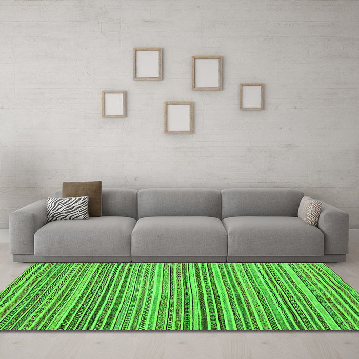 Machine Washable Abstract Green Modern Area Rugs in a Living Room,, wshabs2176grn