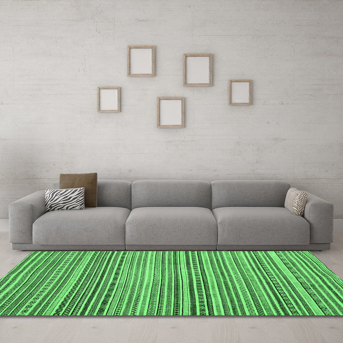 Machine Washable Abstract Emerald Green Modern Area Rugs in a Living Room,, wshabs2176emgrn
