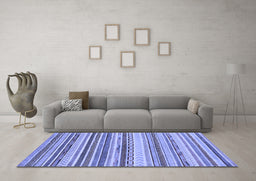 Machine Washable Southwestern Blue Country Rug in a Living Room, wshabs2177blu