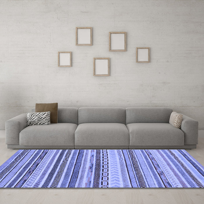 Machine Washable Southwestern Blue Country Rug in a Living Room, wshabs2177blu