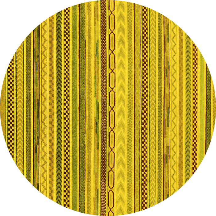 Round Machine Washable Southwestern Yellow Country Rug, wshabs2177yw