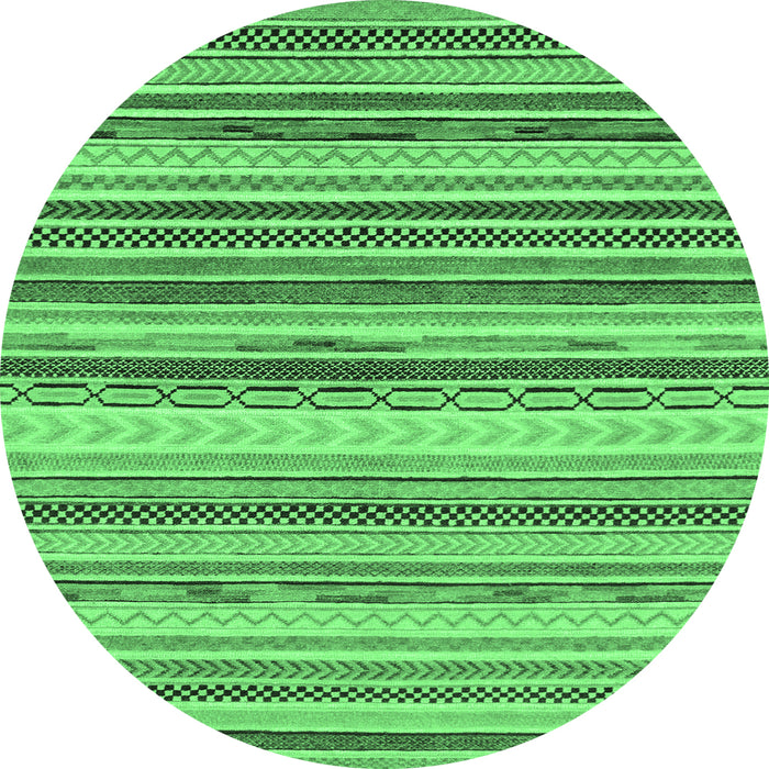 Round Machine Washable Southwestern Emerald Green Country Area Rugs, wshabs2177emgrn