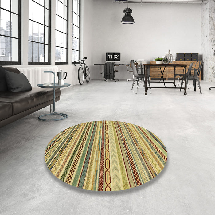 Round Machine Washable Abstract Metallic Gold Rug in a Office, wshabs2177