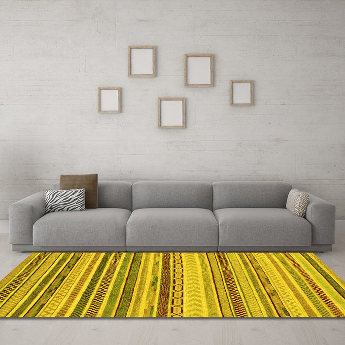 Machine Washable Southwestern Yellow Country Rug in a Living Room, wshabs2177yw