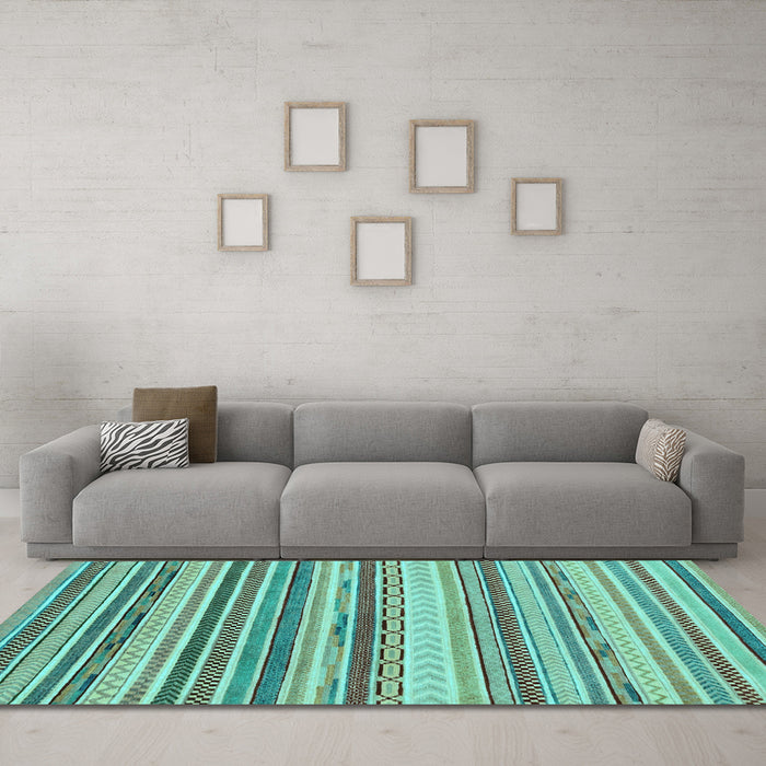Machine Washable Southwestern Light Blue Country Rug in a Living Room, wshabs2177lblu