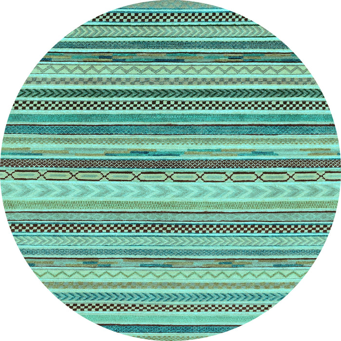 Round Machine Washable Southwestern Light Blue Country Rug, wshabs2177lblu