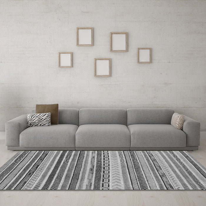 Machine Washable Southwestern Gray Country Rug in a Living Room,, wshabs2177gry