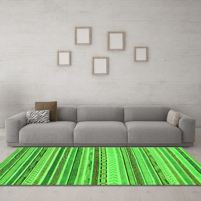 Machine Washable Southwestern Green Country Area Rugs in a Living Room,, wshabs2177grn
