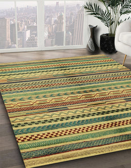 Abstract Metallic Gold Southwestern Rug in Family Room, abs2178