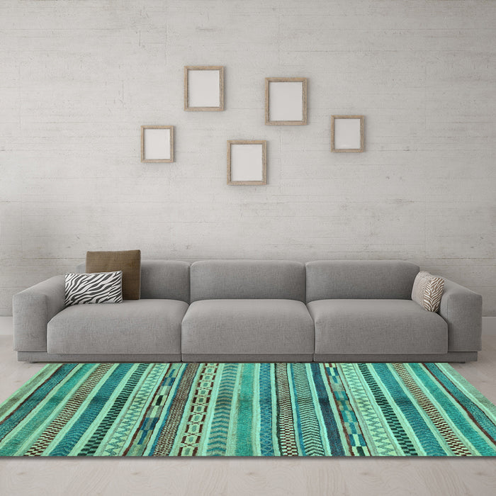 Machine Washable Southwestern Light Blue Country Rug in a Living Room, wshabs2178lblu