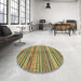Round Machine Washable Abstract Metallic Gold Rug in a Office, wshabs2178