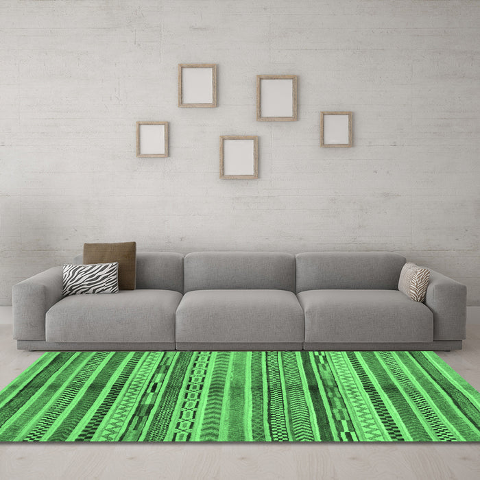 Machine Washable Southwestern Emerald Green Country Area Rugs in a Living Room,, wshabs2178emgrn