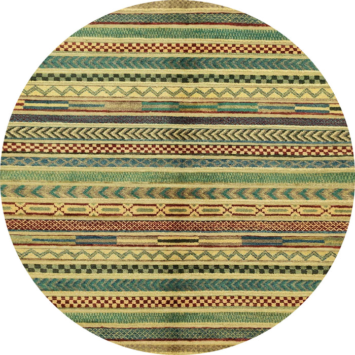 Round Abstract Metallic Gold Southwestern Rug, abs2178