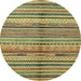 Round Abstract Metallic Gold Southwestern Rug, abs2178