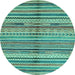 Round Machine Washable Southwestern Light Blue Country Rug, wshabs2178lblu