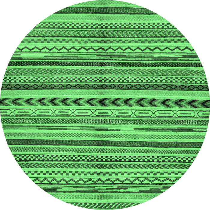 Round Machine Washable Abstract Emerald Green Modern Area Rugs, wshabs2179emgrn