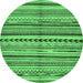 Round Machine Washable Abstract Emerald Green Modern Area Rugs, wshabs2179emgrn