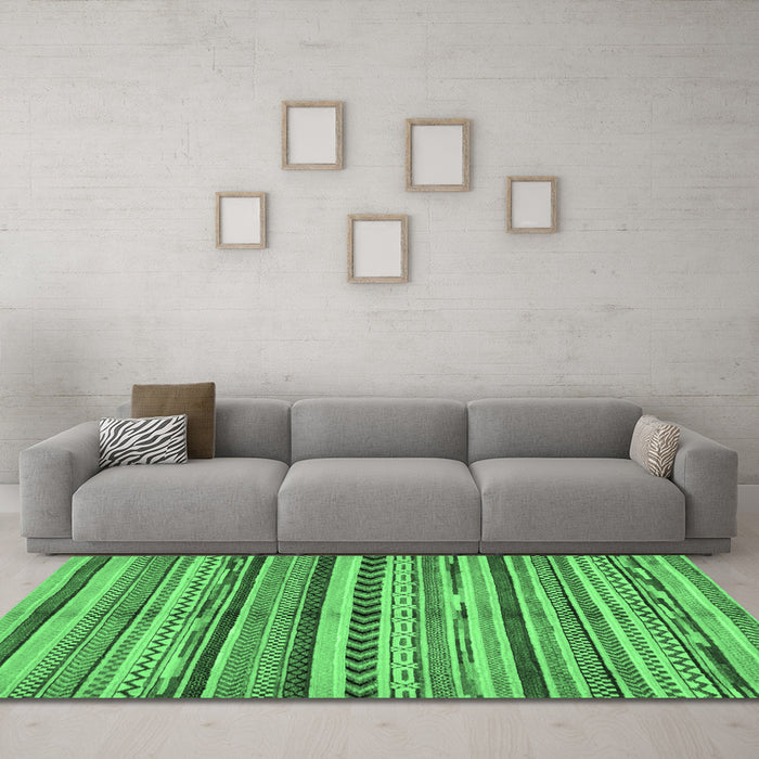 Machine Washable Abstract Emerald Green Modern Area Rugs in a Living Room,, wshabs2179emgrn