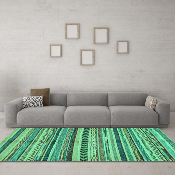 Machine Washable Abstract Turquoise Modern Area Rugs in a Living Room,, wshabs2179turq