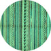 Round Machine Washable Abstract Turquoise Modern Area Rugs, wshabs2179turq